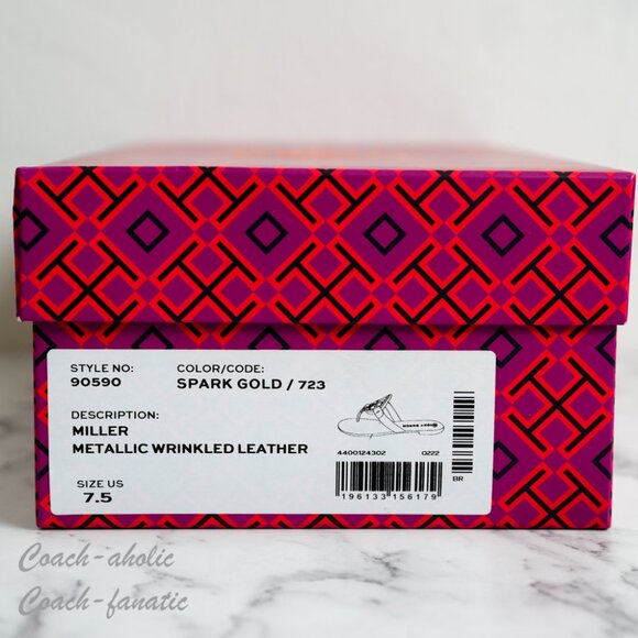 NIB Tory Burch Miller Metallic Wrinkled Leather Sandals in Spark Gold Size 7.5/8 - Picture 8 of 8
